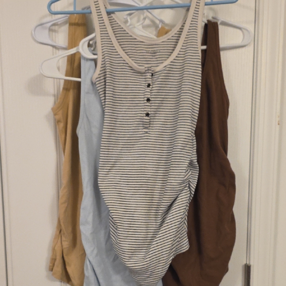 Old Navy Striped and Solid Tank Tops - Cream, Blue, Brown